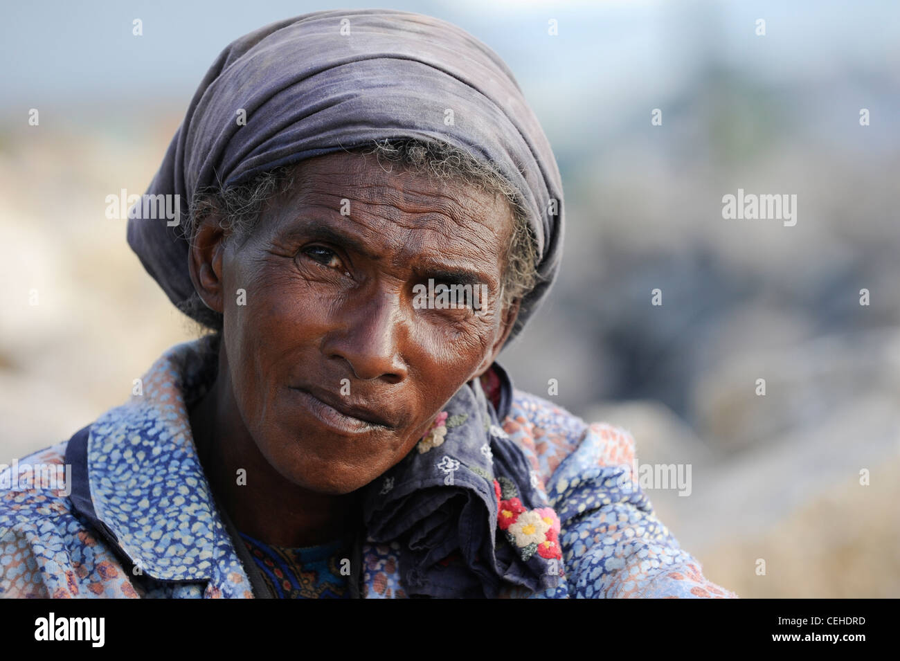 Africa MADAGASCAR Antananarivo , woman work in quarry crashing stones ...