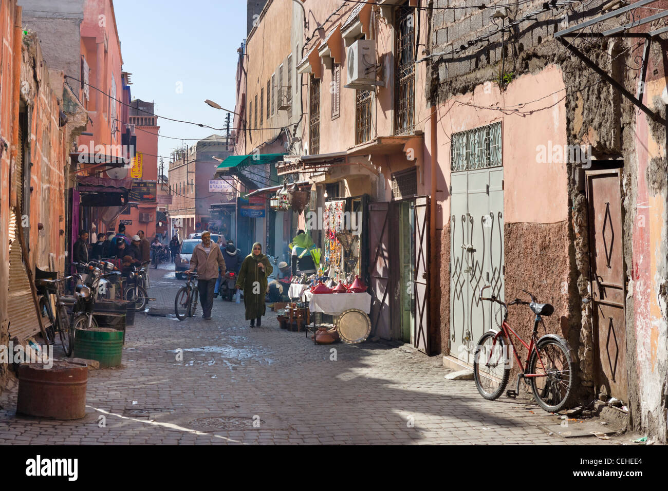 Side street in the Medina district, Marrakech, Morocco, North Africa Stock Photo