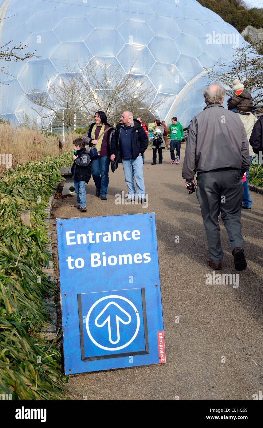 The entrance to the Biomes at the Eden Project near St.Austell in Cornwall, UK Stock Photo