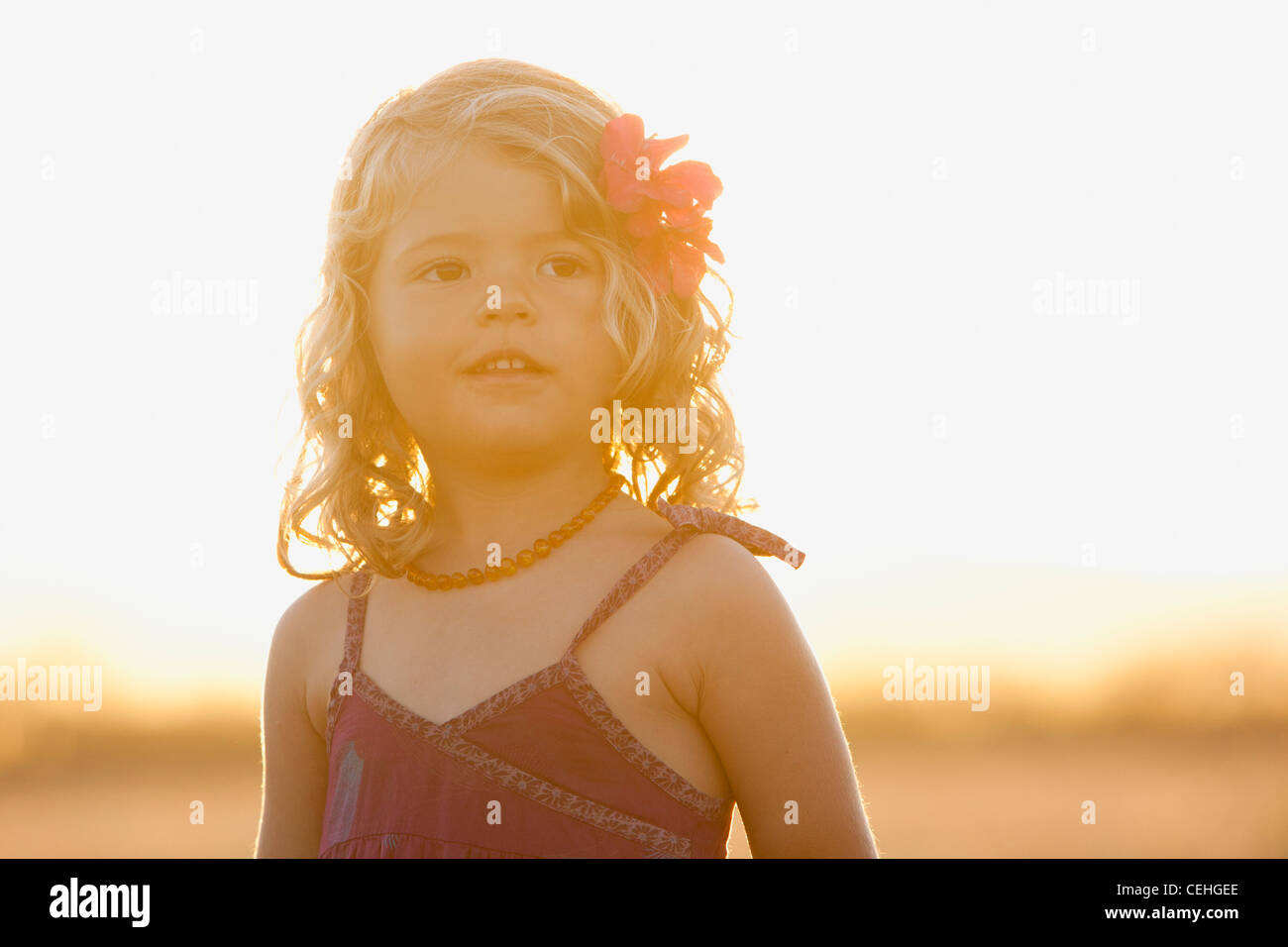 portrait of a beautiful girl with a flower in her hair Stock Photo - Alamy