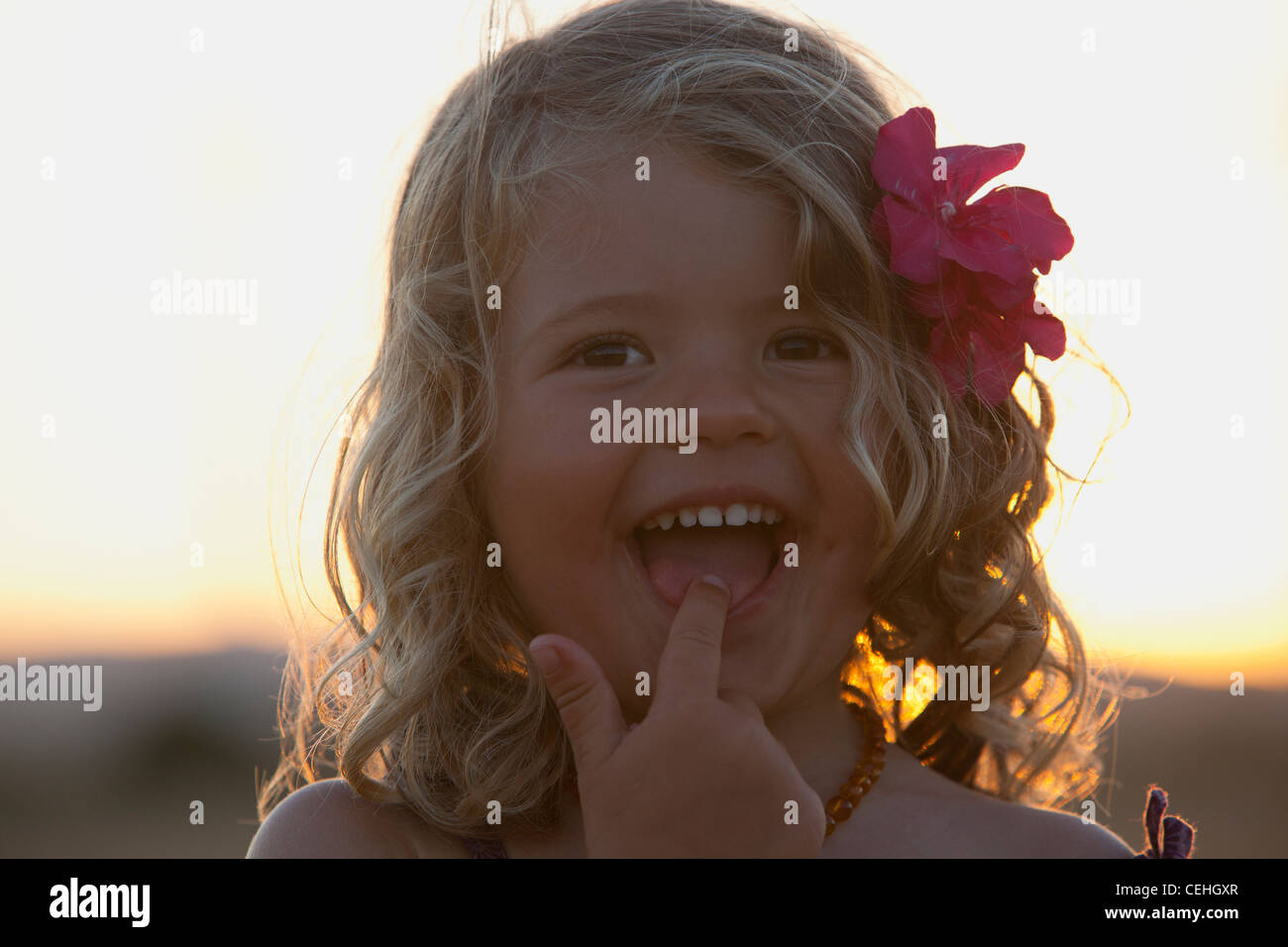 portrait of a beautiful girl with a flower in her hair Stock Photo - Alamy