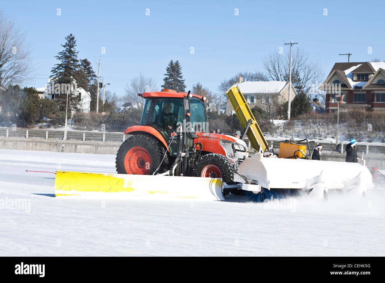 Tractor cleaning the ice on Rideau Canal in Ottawa Stock Photo Alamy