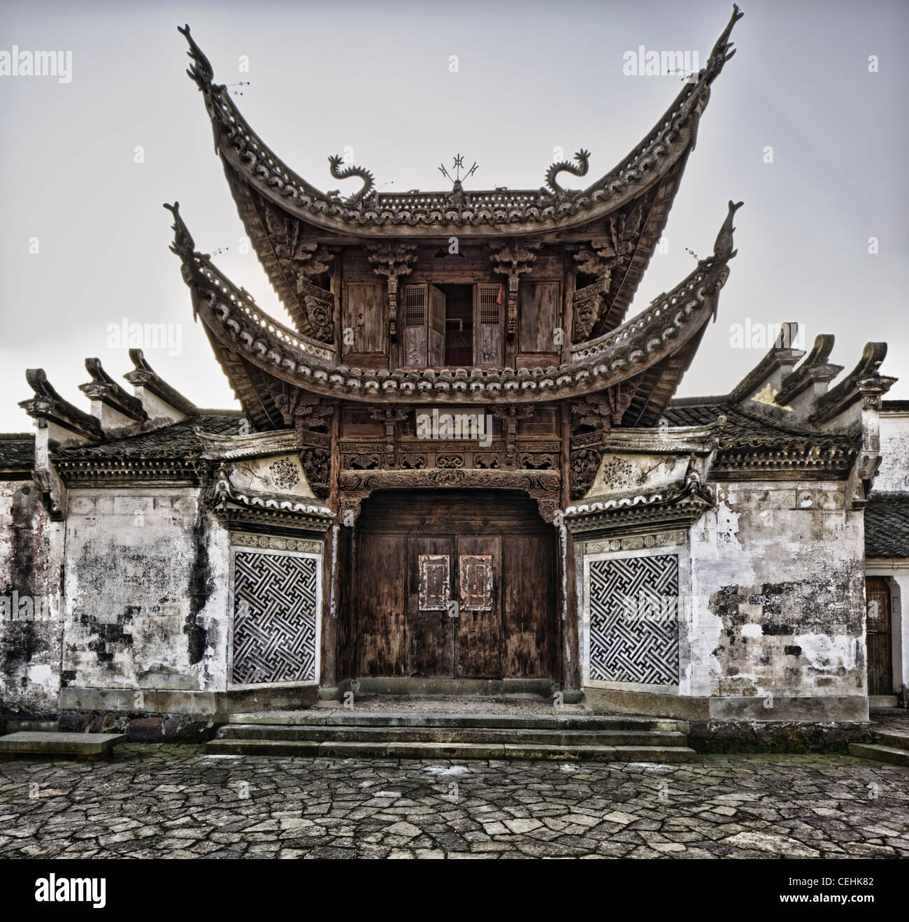 A ancestral hall with exquisite architectural design and detail in Zhejiang, China Stock Photo