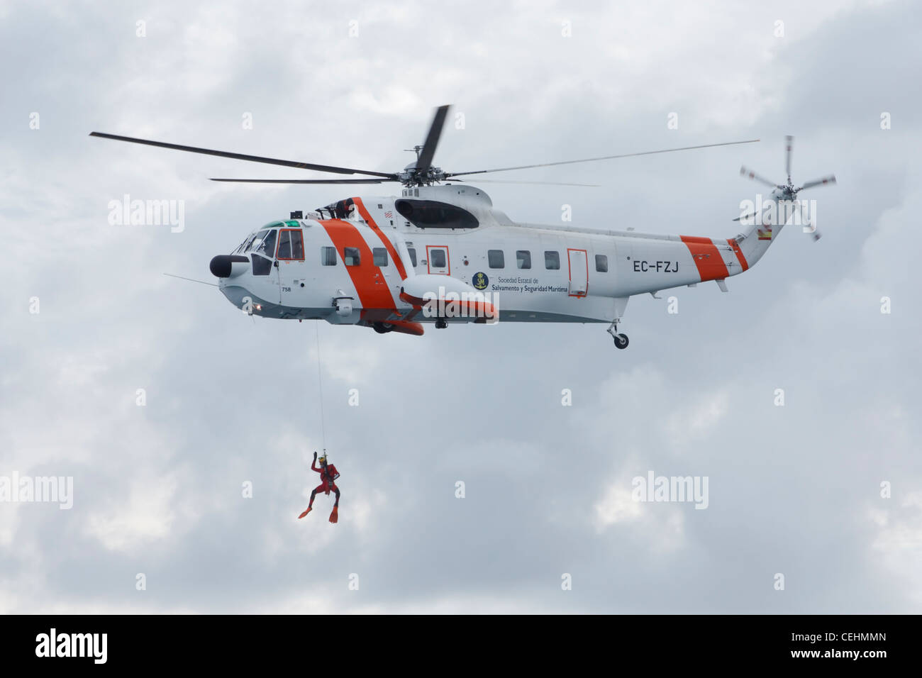 Spanish Coastguard helicopter rescue exercise Stock Photo