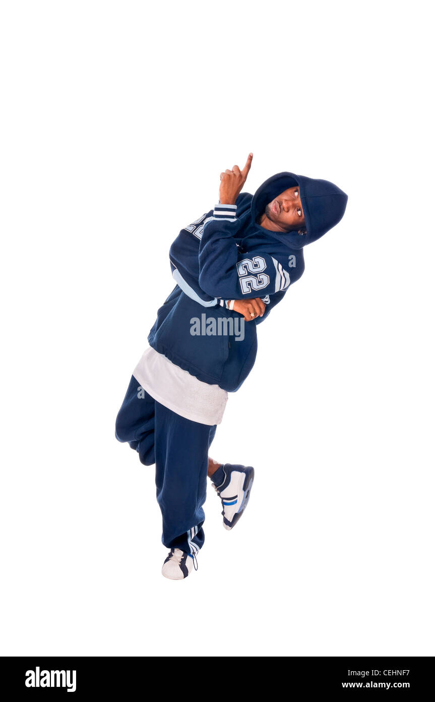 Cool young hip-hop dancer on white background Stock Photo - Alamy