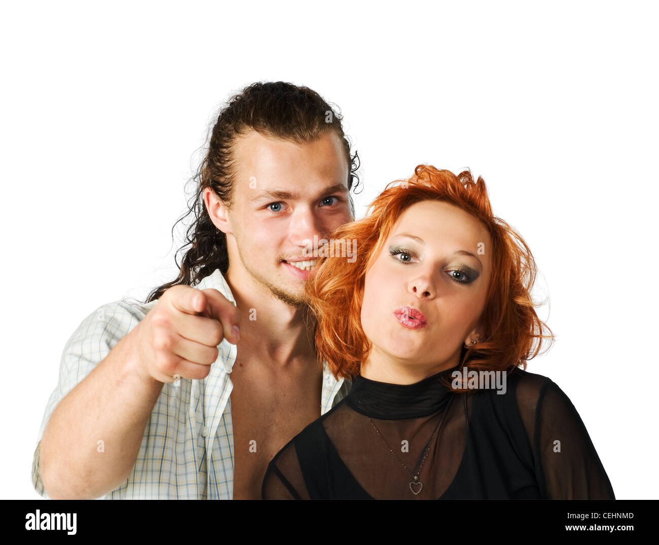 Young couple posing isolated on white background Stock Photo - Alamy
