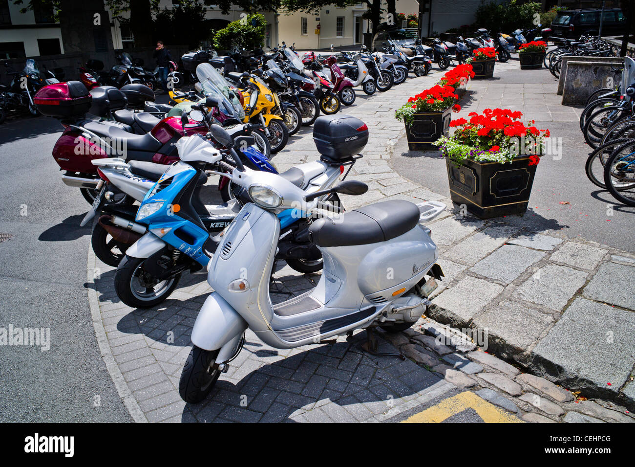 Motor cycles parked in St Peter Port Guernsey UK Stock Photo Alamy