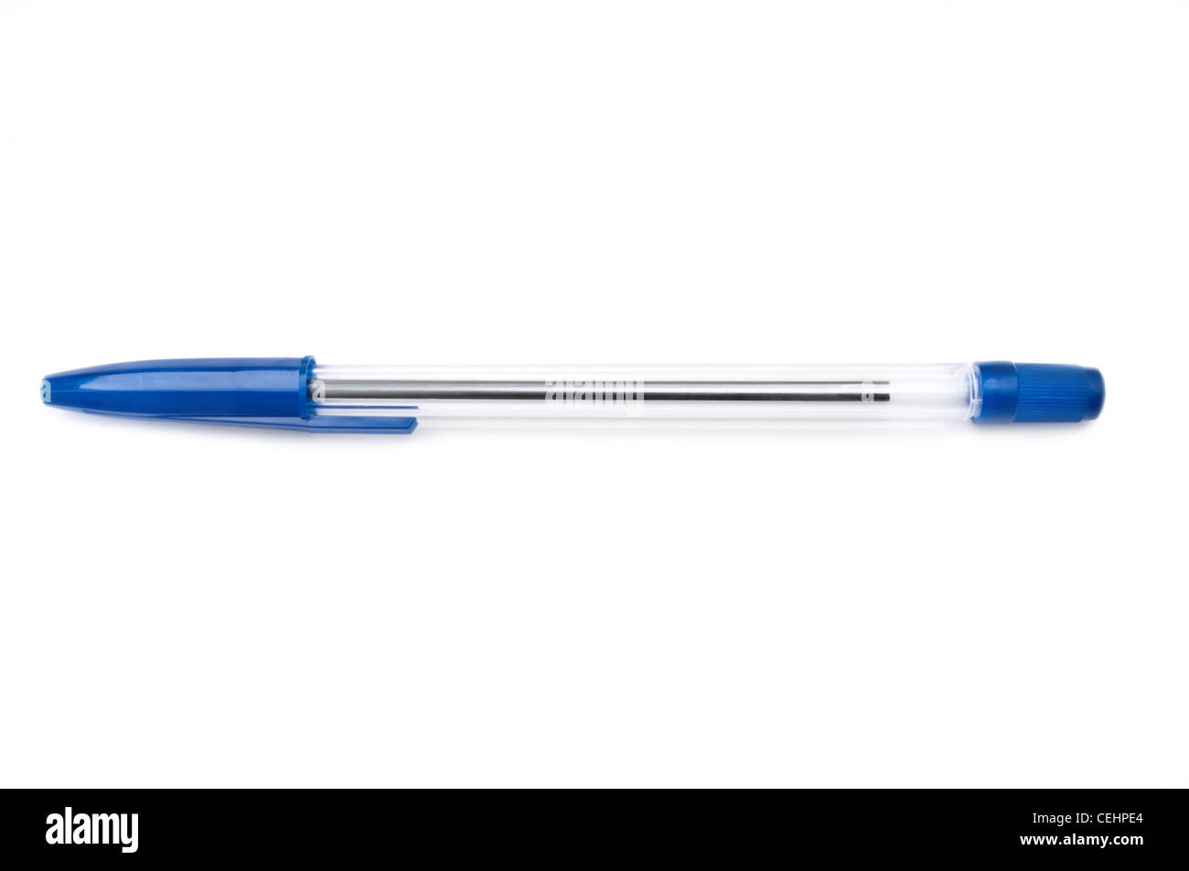 A single blue ink pen arranged over white Stock Photo