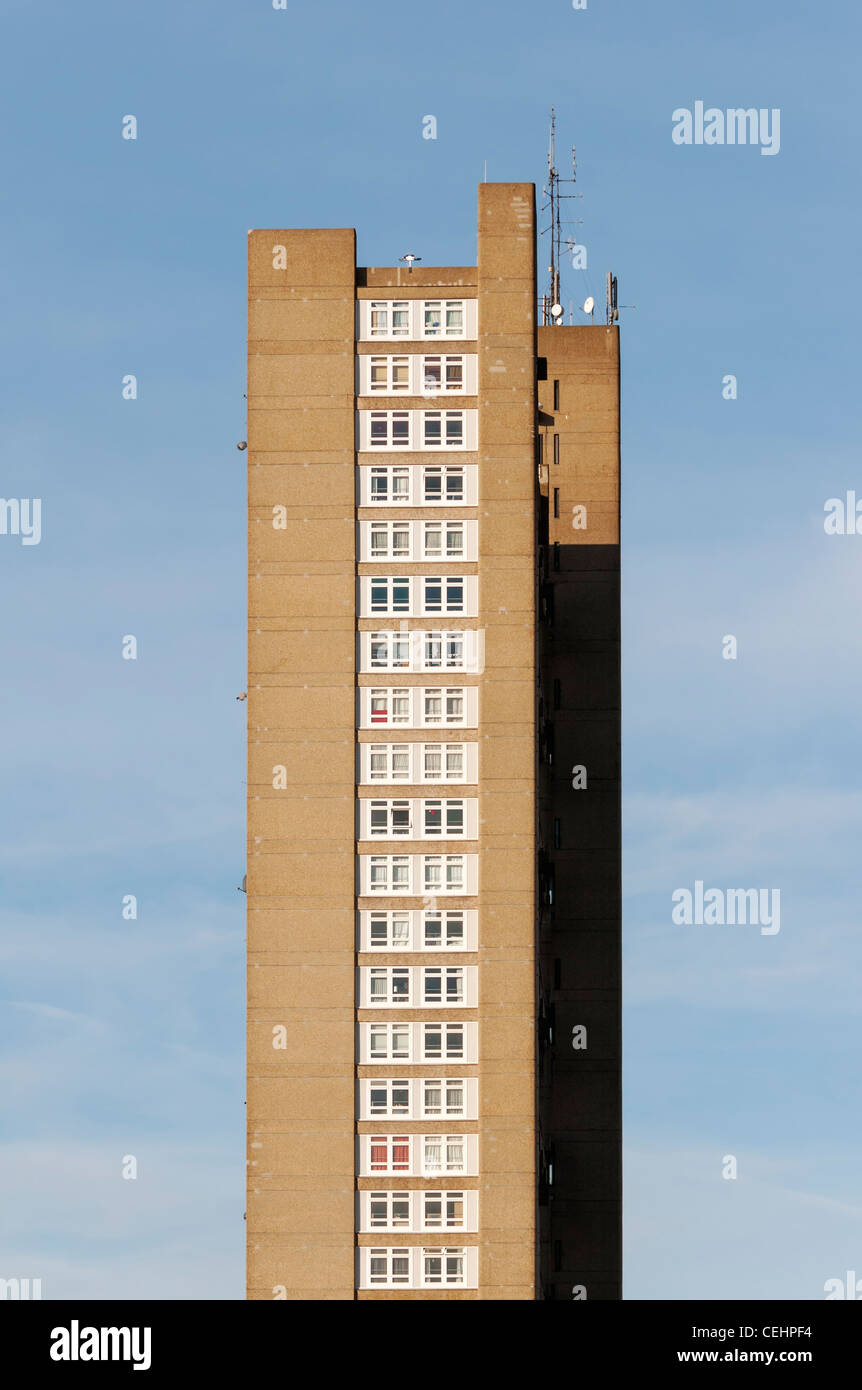 Trellick Tower, 31-storey Apartment Block designed in Brutalist Style by Erno Goldfinger, North Kensington, London, England, UK Stock Photo
