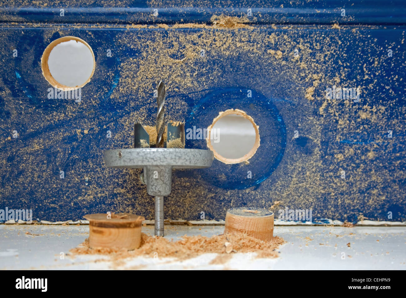 Hole saw attachment for a electric drill Stock Photo Alamy