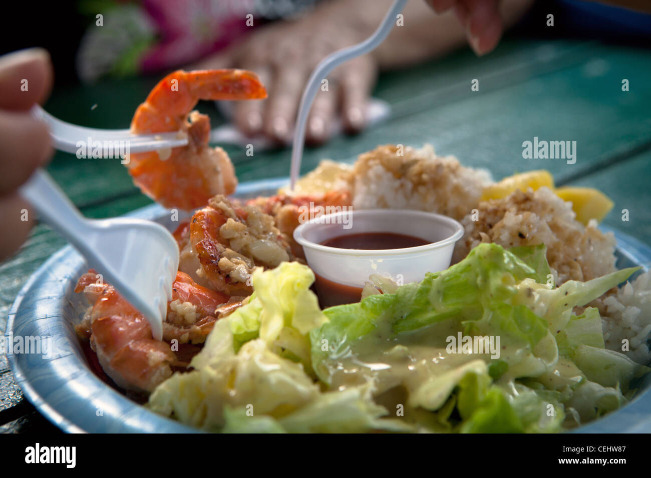Shrimp Shacks, Oahu's north shore, Hawaii Stock Photo Alamy