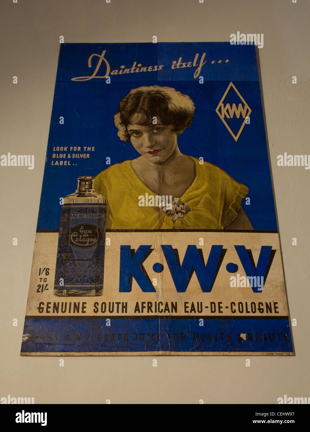 Old poster for KWV Wine Estate,Paarl Valley,Cape Wine Route,Western Cape Province Stock Photo