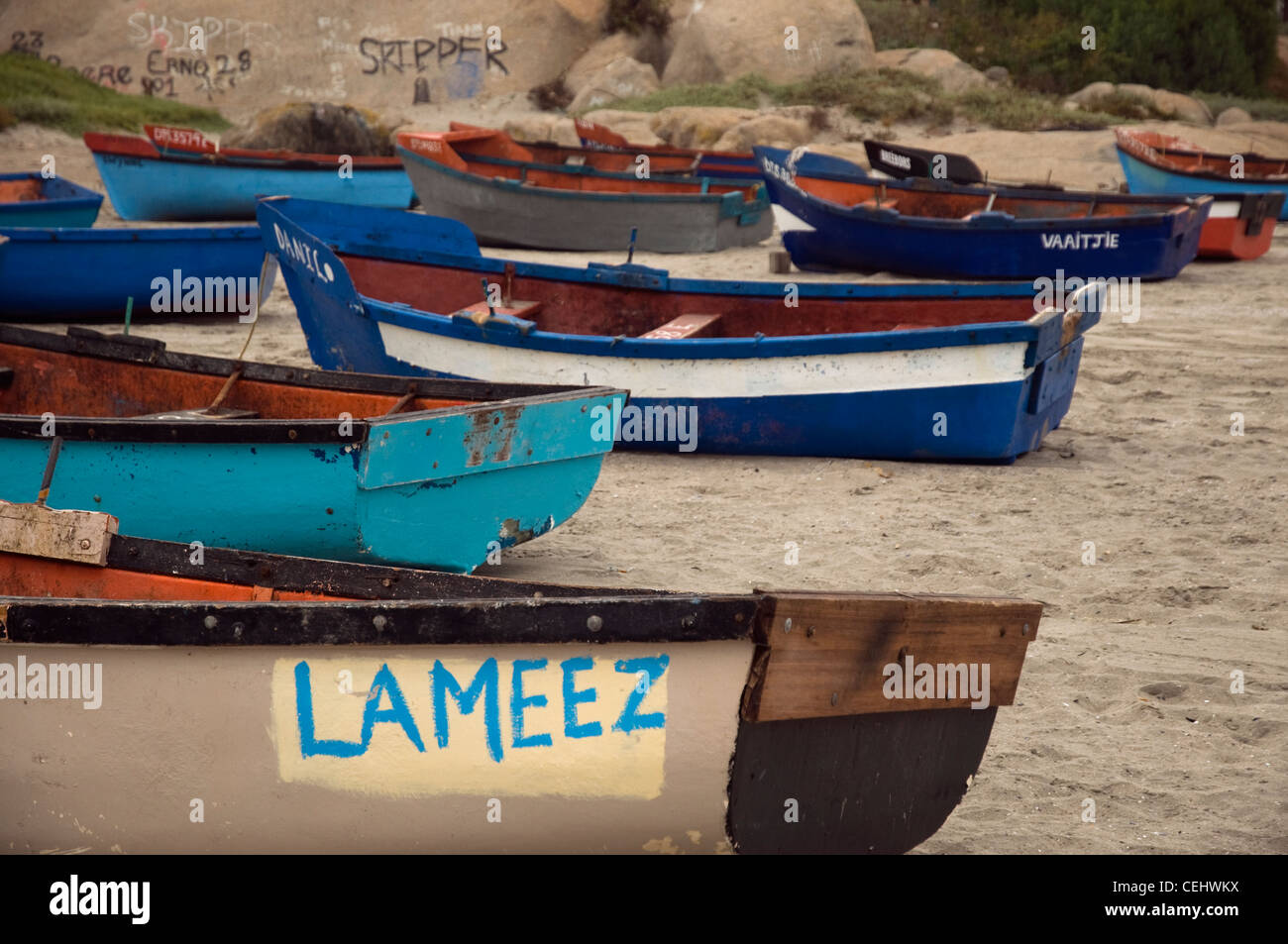 Fishing boats on beach,Paternoster,Western Cape Province Stock Photo