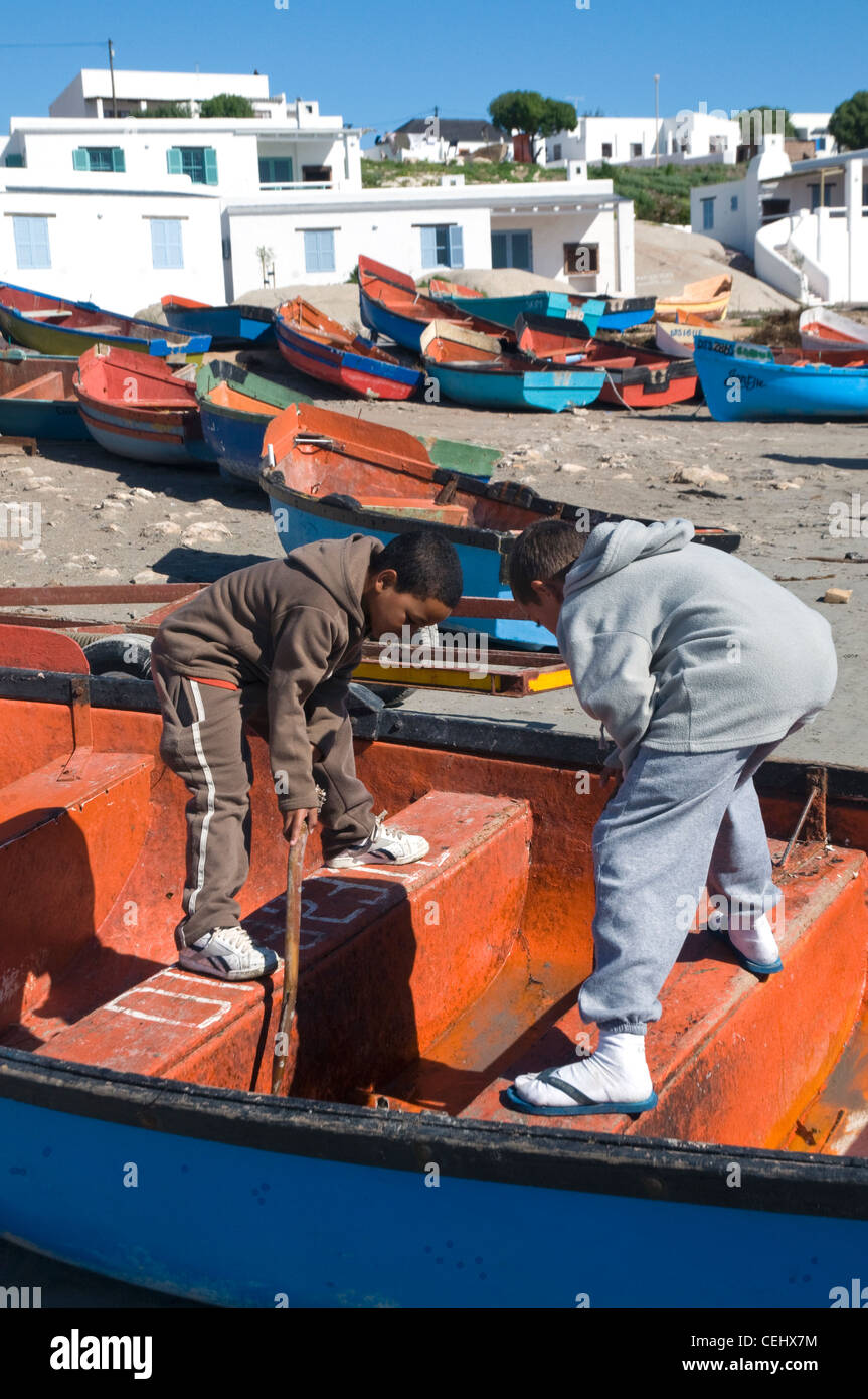 Fishermen and boats,Paternoster,West Coast,Western Cape Province Stock Photo