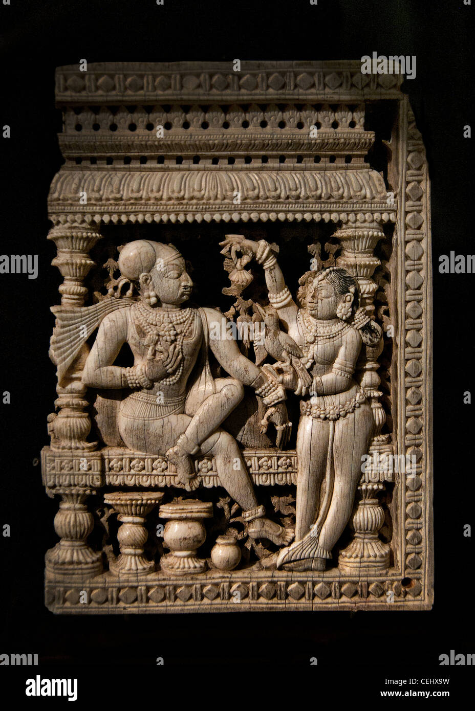 Prince servant woman  ivory panel decoration of door 17th century Ad Nayak Dynasty  Tamil Nadu India Stock Photo