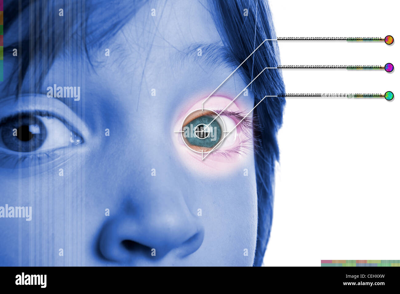 Iris scan, biometric scanning of eye retina for identification Stock
