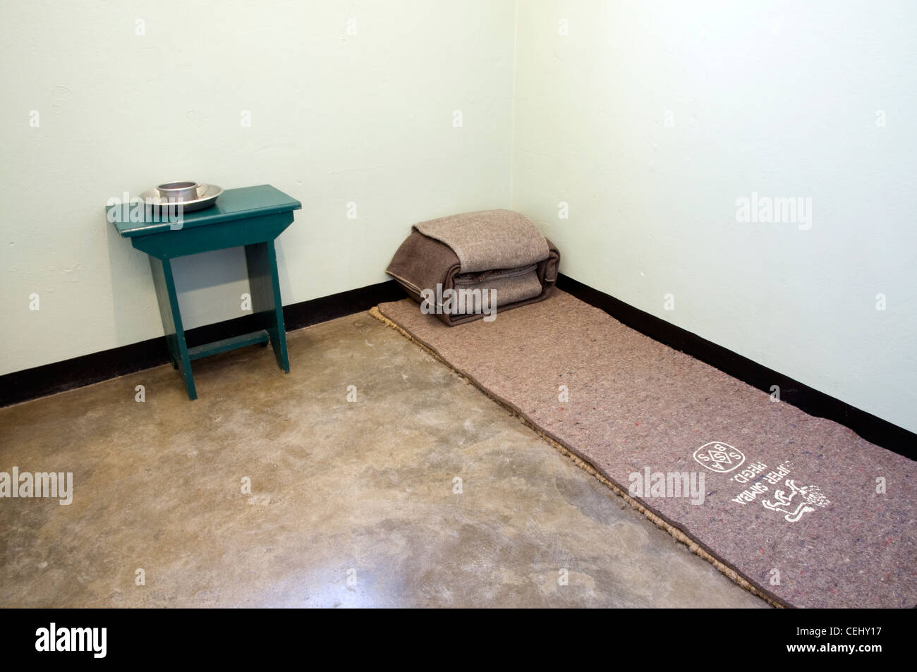 Nelson Mandela's prison cell. Robben Island,Cape Town,Western Cape Province. Stock Photo