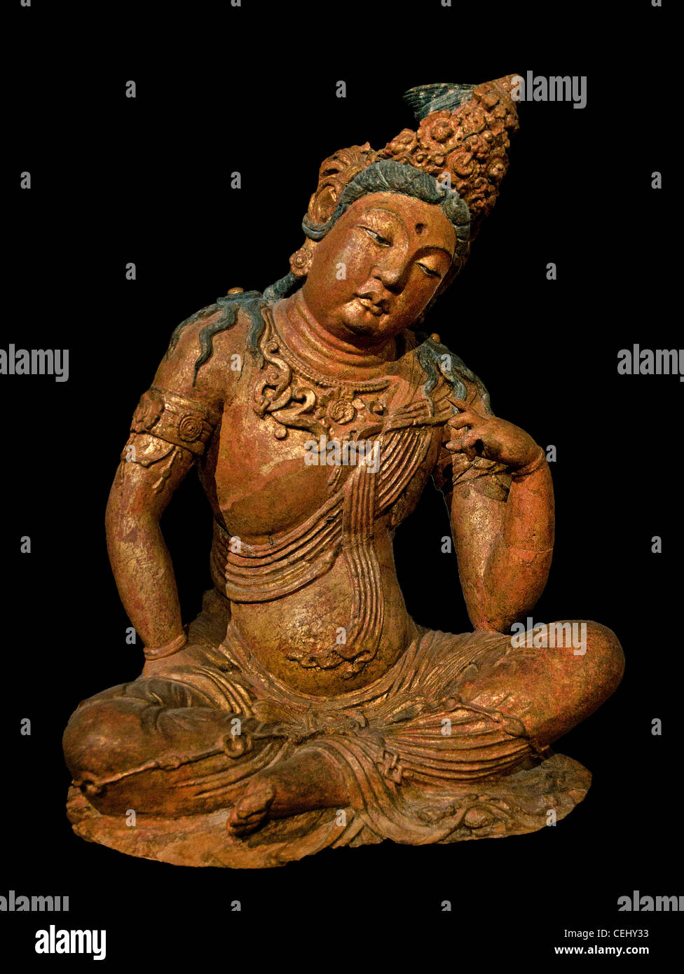 The Bodhisattva sitting on Mount Potalaka painted and gilded wood China Sung or Jin  dynasty 960-1269 AD Chinese Stock Photo