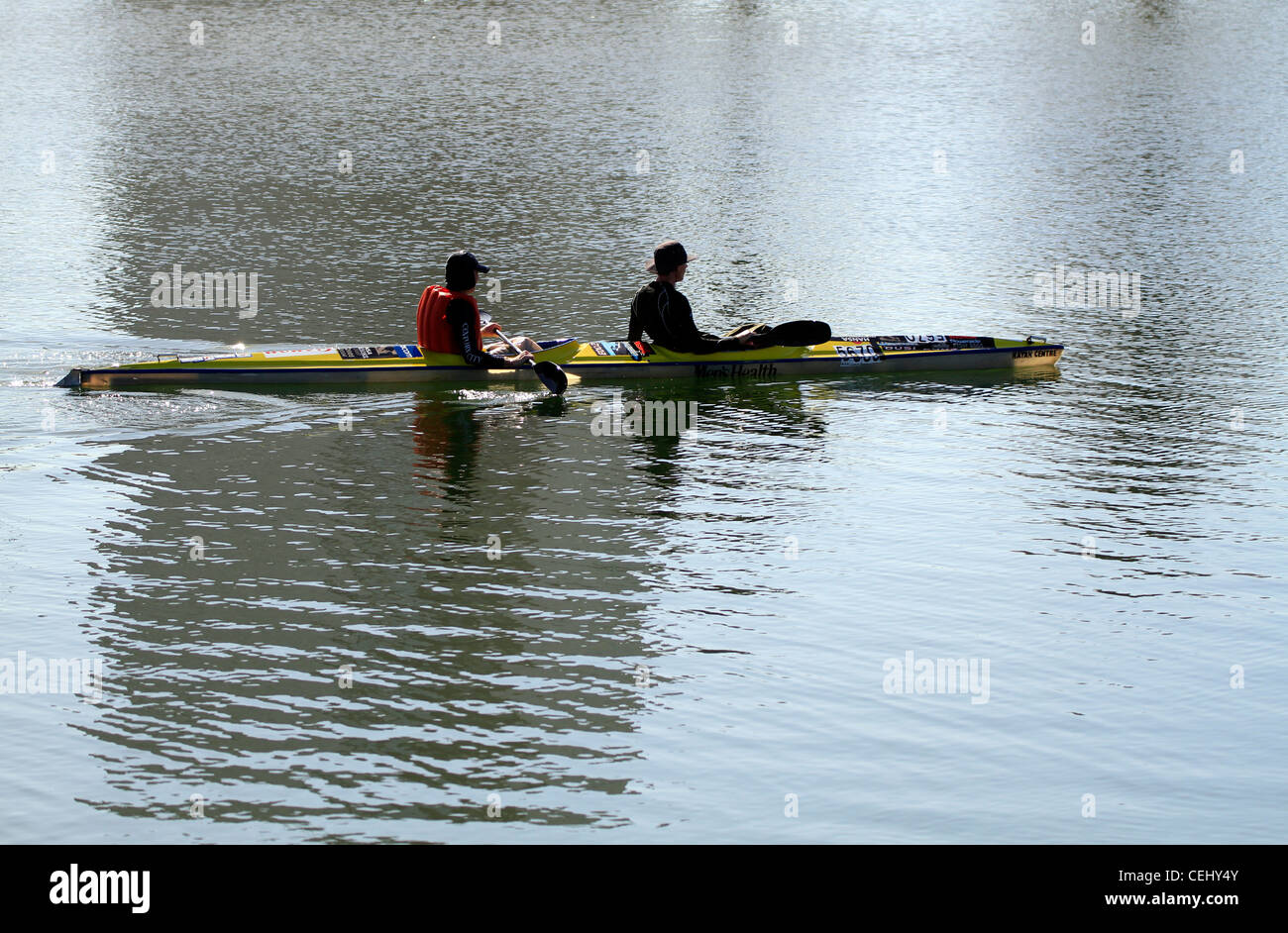 Canoeists on Milnerton Lagoon near Cape Town, South Africa. Stock Photo