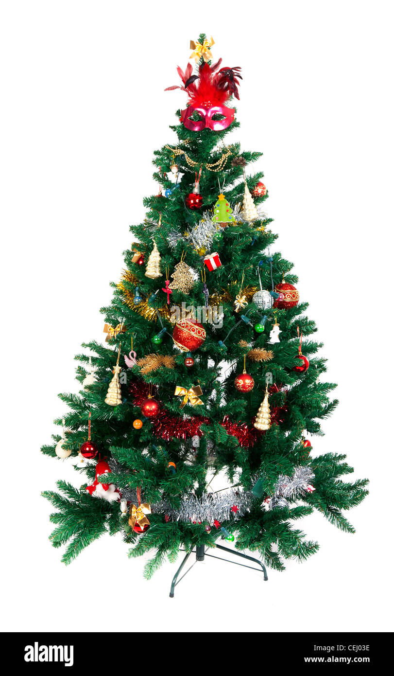 Decorated Christmas tree isolated on white background Stock Photo - Alamy
