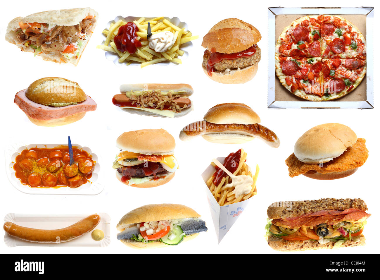 Nutrition. Compilation, composing different fast food dishes. Hot dog