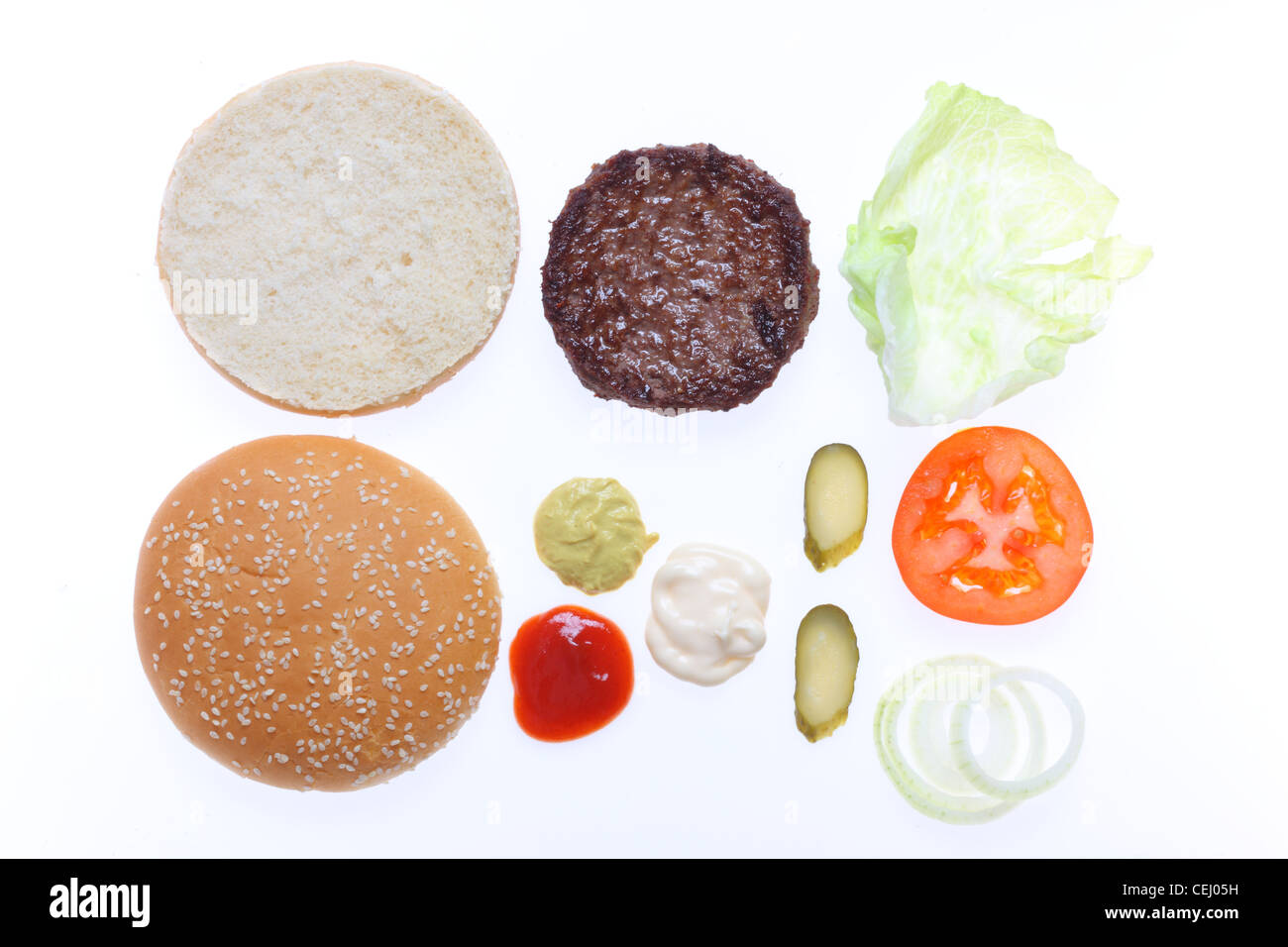 Compilation of the ingredients of a typical hamburger Stock Photo Alamy