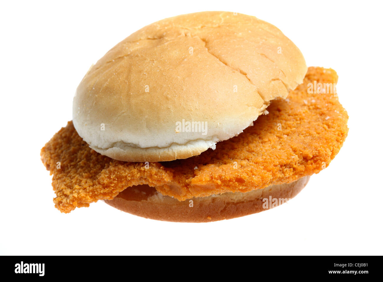 Nutrition, fast food. Bread roll with a pork Schnitzel Stock Photo Alamy