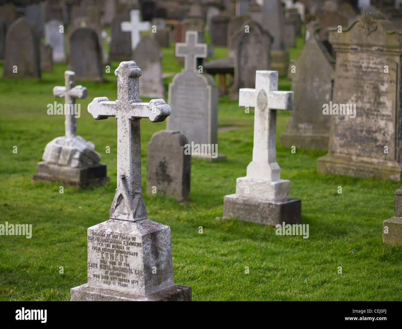Crucifix Gravestones in a Cemetery, St Andrews, Scotland Stock Photo