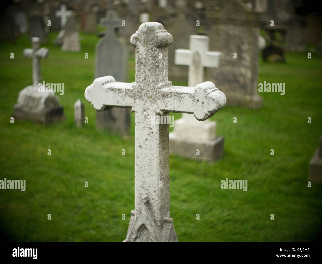 Crucifix Gravestones in a Cemetery, St Andrews, Scotland Stock Photo