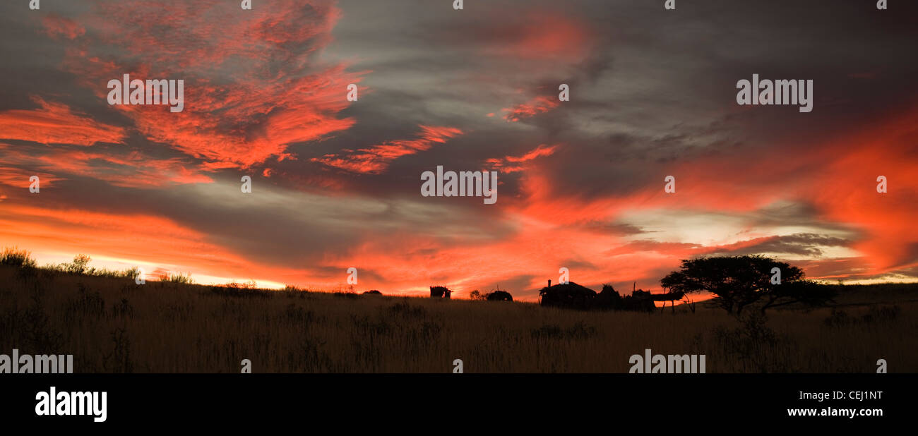 Dramatic sunset over savannah Stock Photo