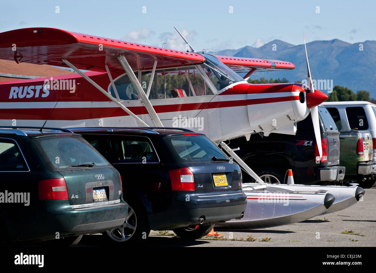 Seaplane in a car parking. Anchorage. Alaska. USA Stock Photo Alamy