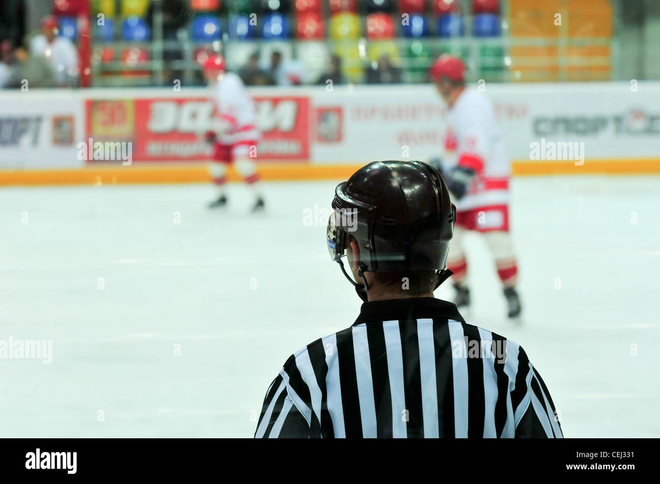 Icehockey game referee Stock Photo Alamy