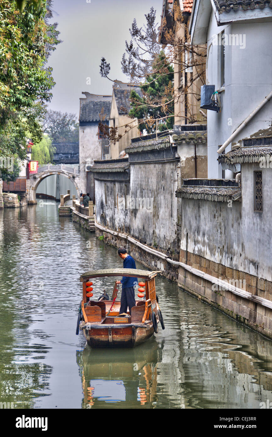 A boat on a canal in Suzhou (China) Stock Photo