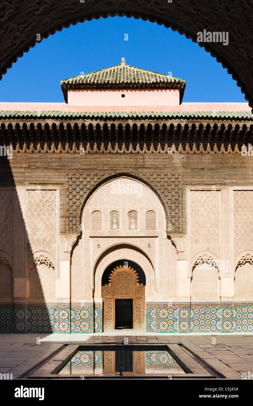 Courtyard of the Ben Yousse Medersa (Madrasa), Medina district, Marrakech, Morocco, North Africa Stock Photo