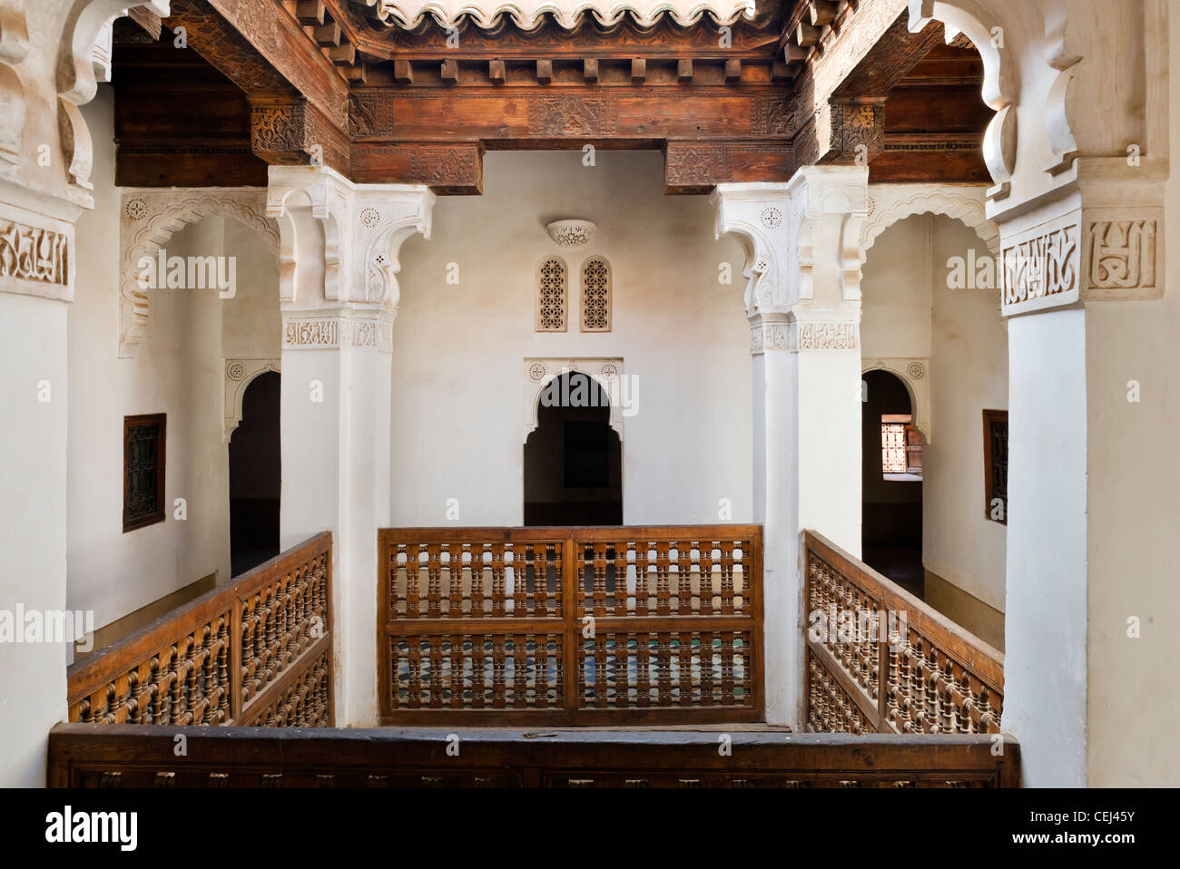 Interior of the Ben Yousse Medersa (Madrasa), Medina district, Marrakech, Morocco, North Africa Stock Photo