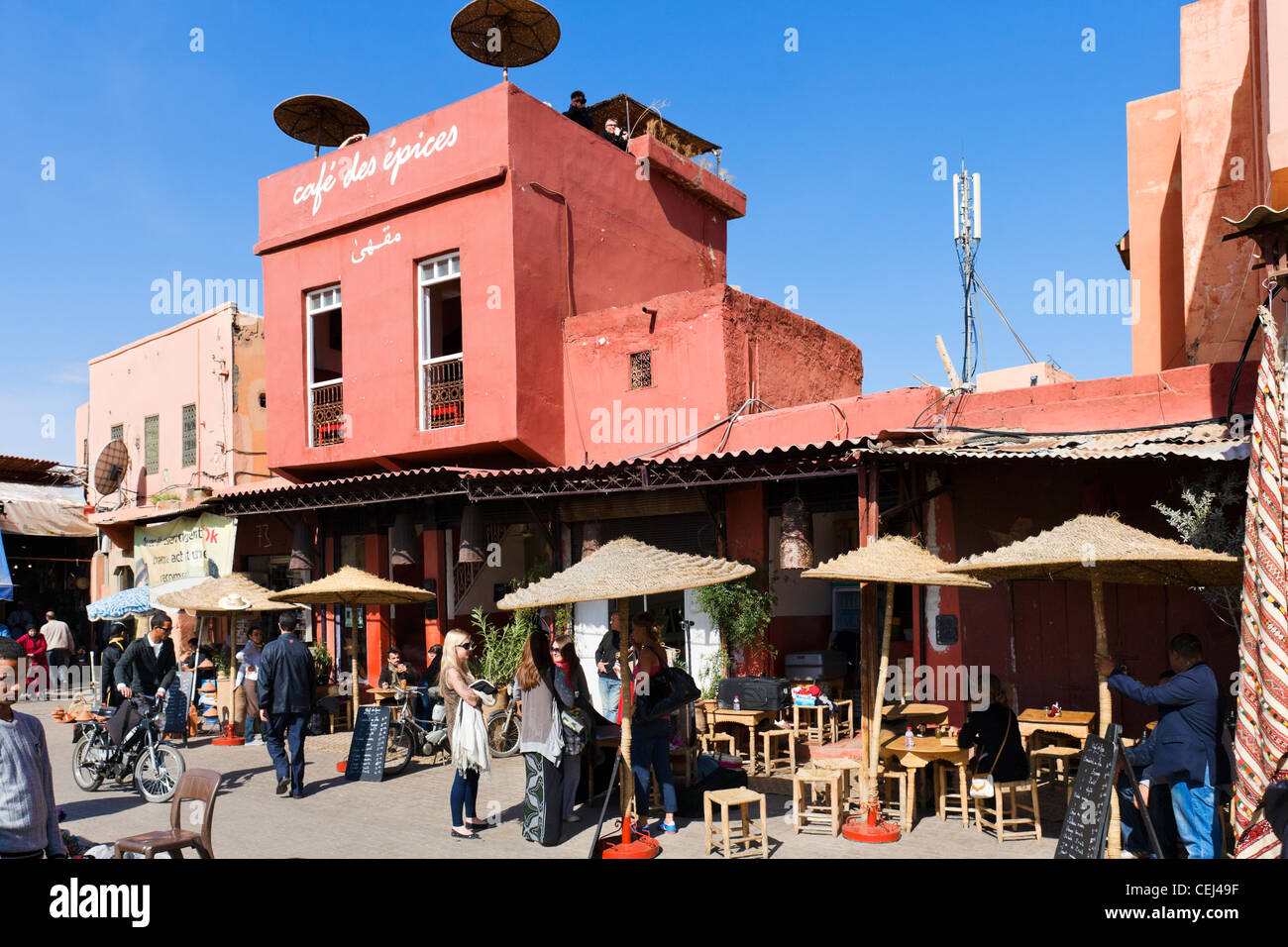 The Cafe des Epices in Rahba Kedima (Place des Epices), Medina, Marrakech, Morocco, North Africa Stock Photo