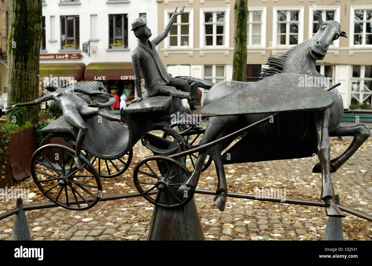 Horse and carriage statue, Bruges, Belgium Stock Photo