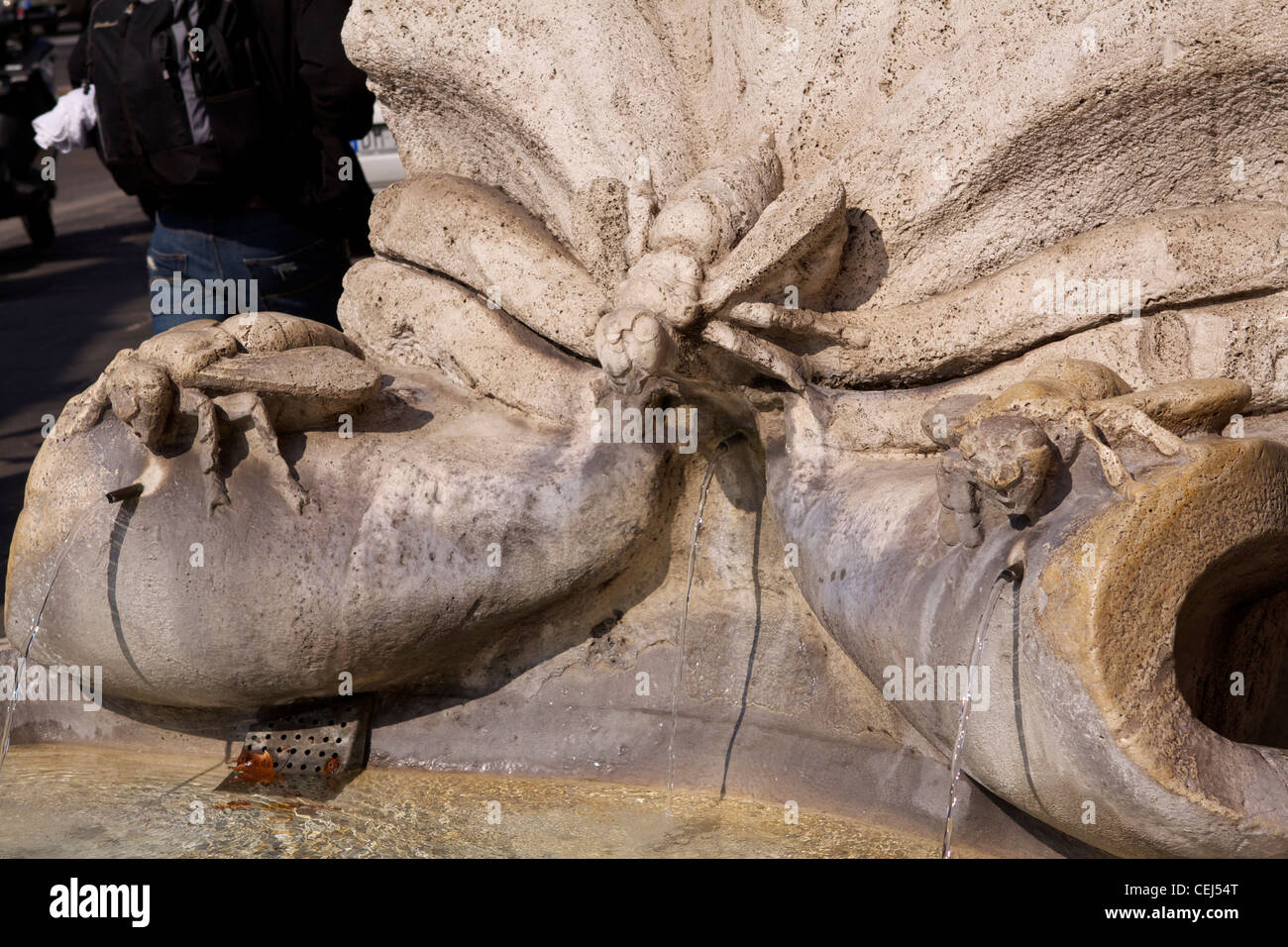 Shell with inscription and heraldic bees of the Barberini family decorating the Fontana delle Api (Fountain of the Bees), Rome Stock Photo