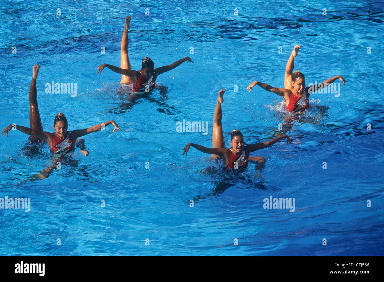Japanese Team in the Synchronized Swimming competition at the 1994 World Aquatic Championships. Stock Photo