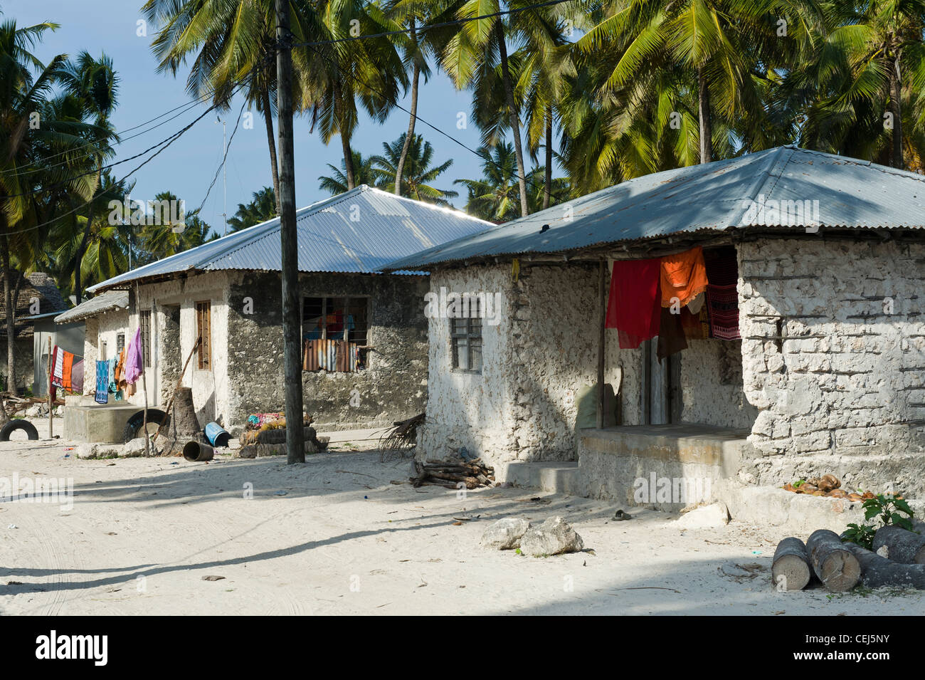Houses in Bwejuu village east coast of Zanzibar Tanzania Stock Photo
