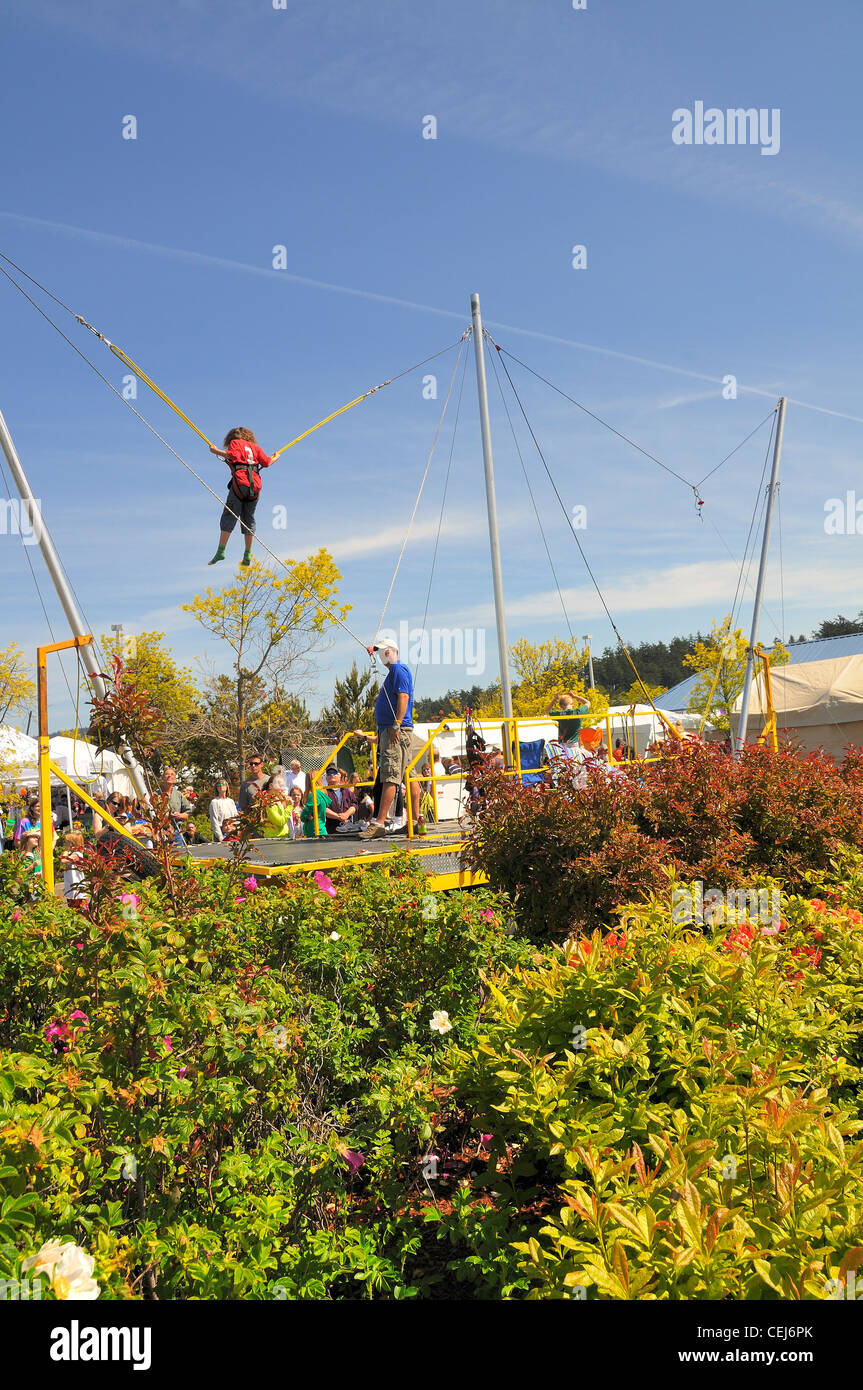 Bungee jumping ride at a carnival.  People having fun. Stock Photo