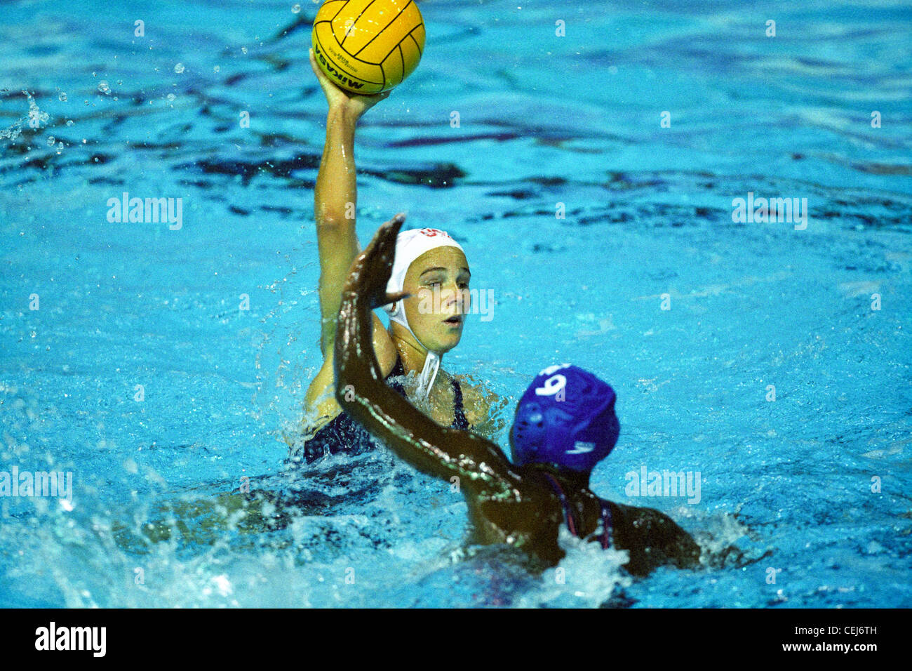 USA Cuba (blue) women's water polo action at the 1999 Pan American