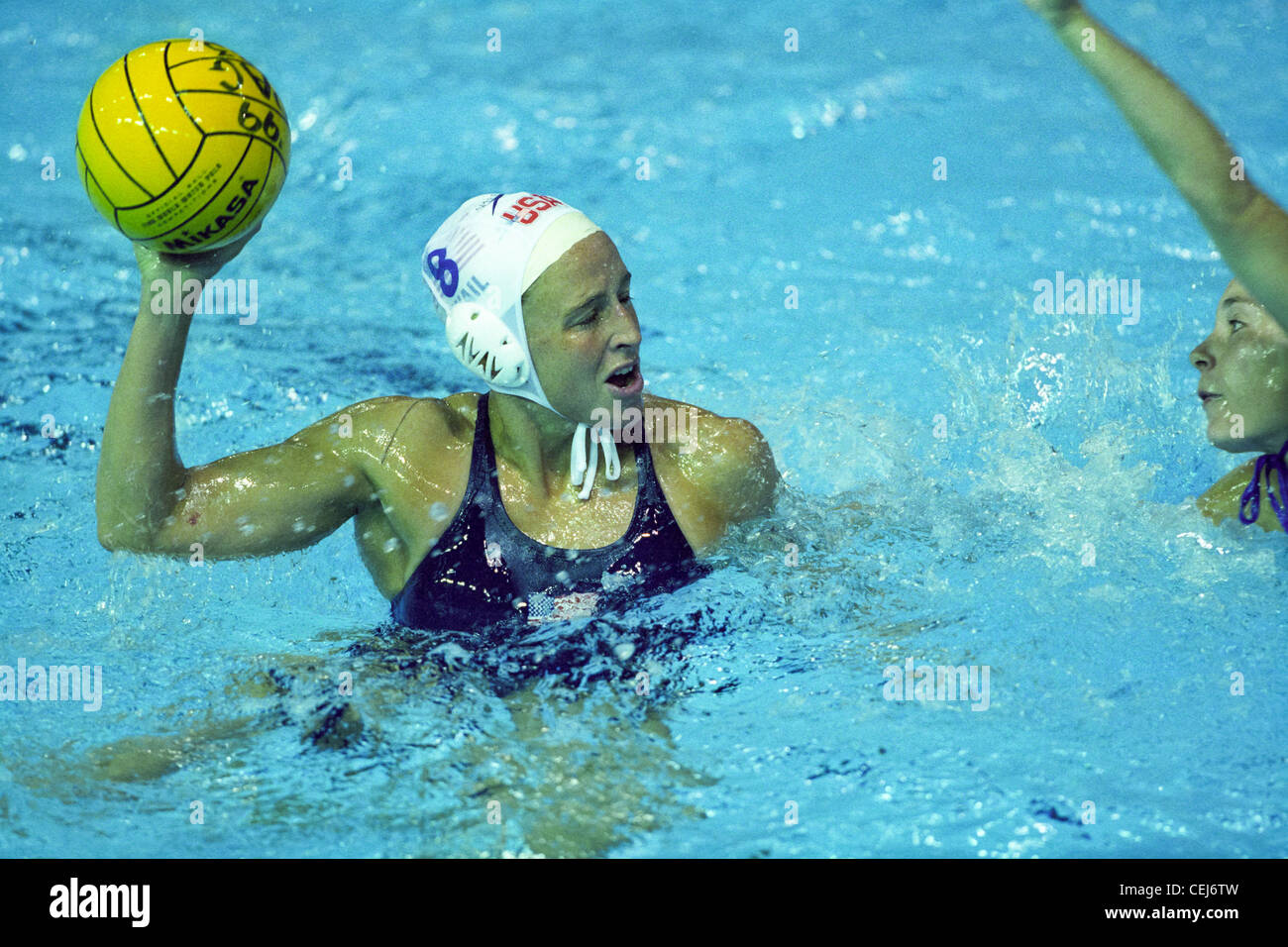 USA (white) Canada women's water polo action at the 1999 Pan American