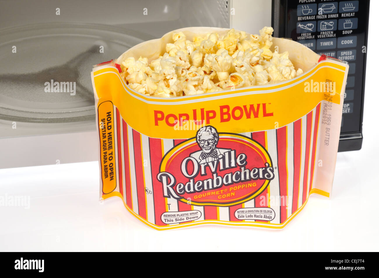 Popup Bowl of Orville Redenbacher microwave popcorn cooked . in front of  microwave oven Stock Photo - Alamy