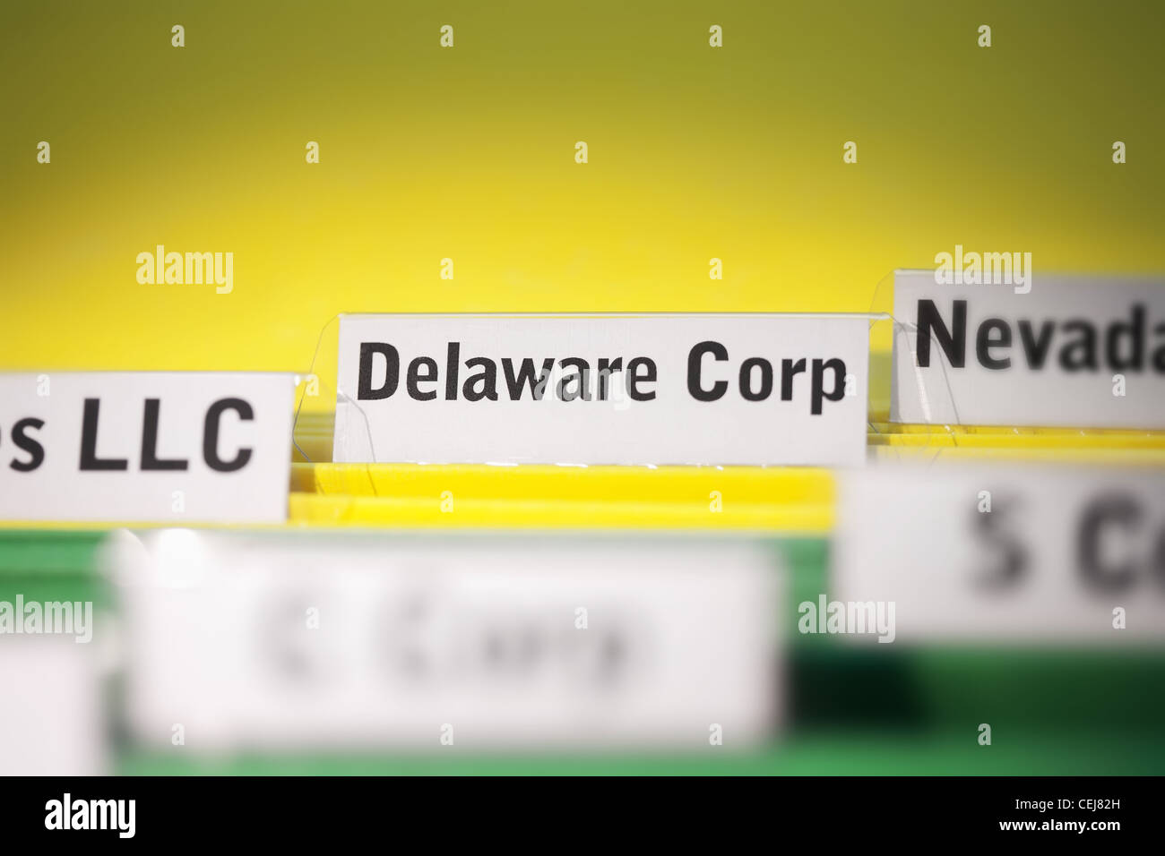 Delaware corporation folder in focus among other businesses Stock Photo
