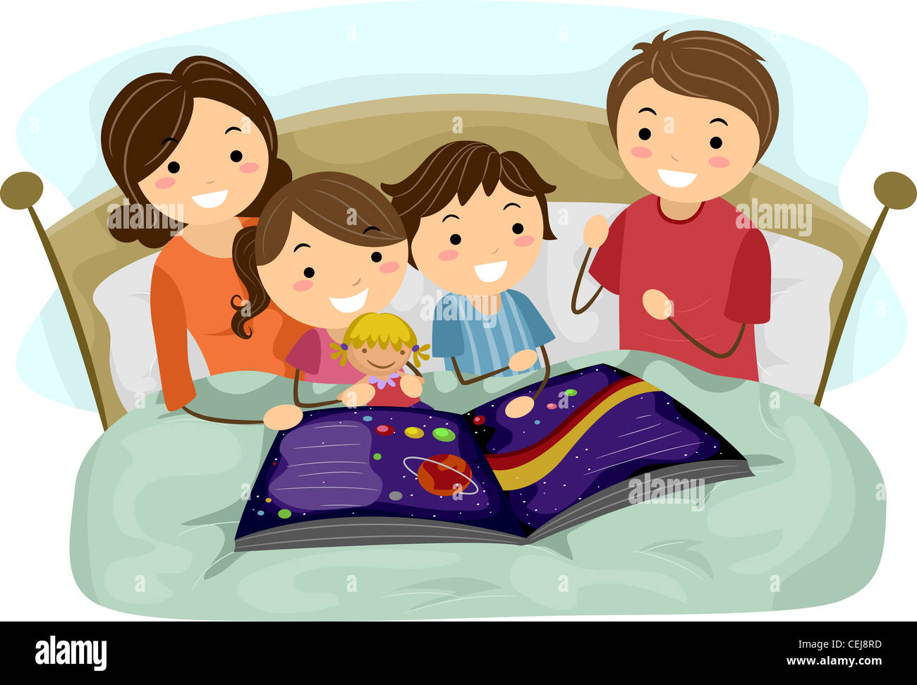 Illustration of Kids Listening to a Bedtime Story Stock Photo - Alamy