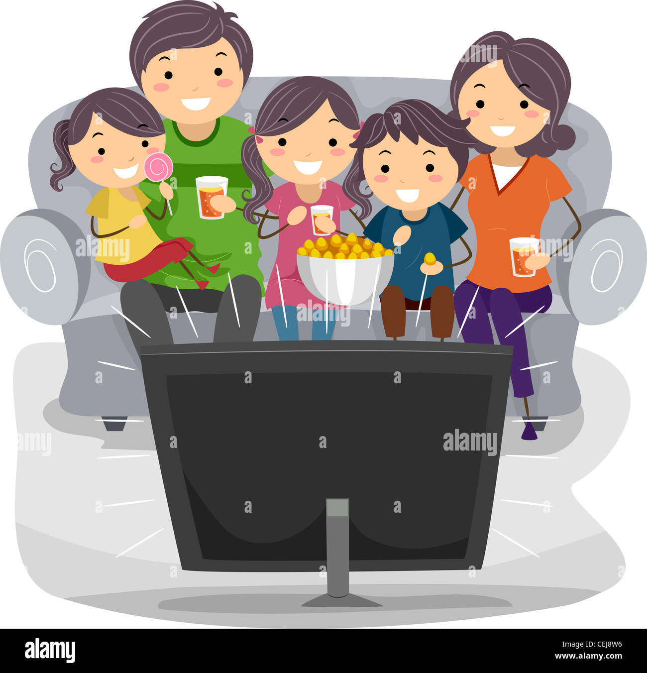 Illustration of a Family Watching a TV Show Together Stock Photo