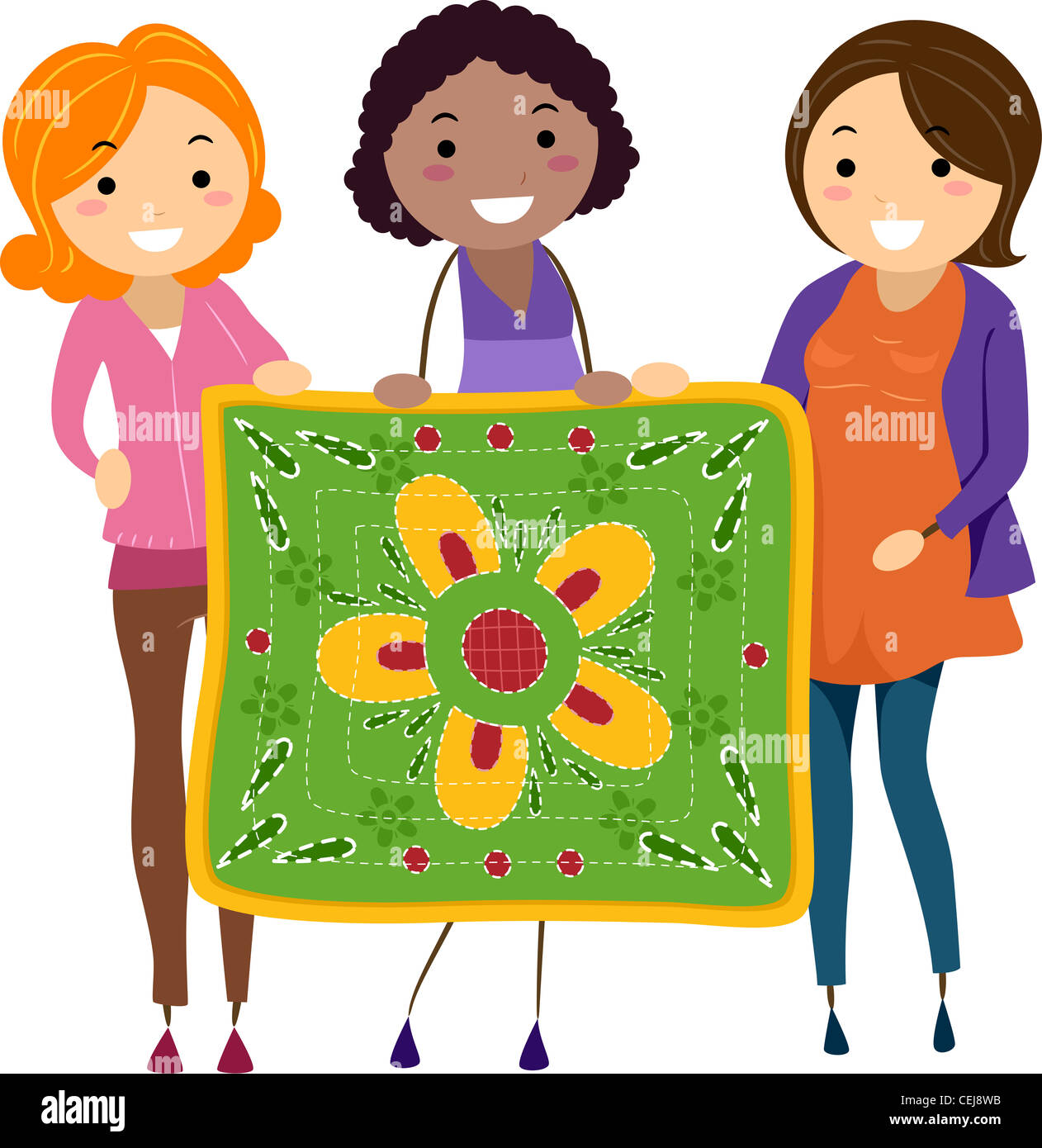 Illustration of Women Holding a Quilt Stock Photo Alamy