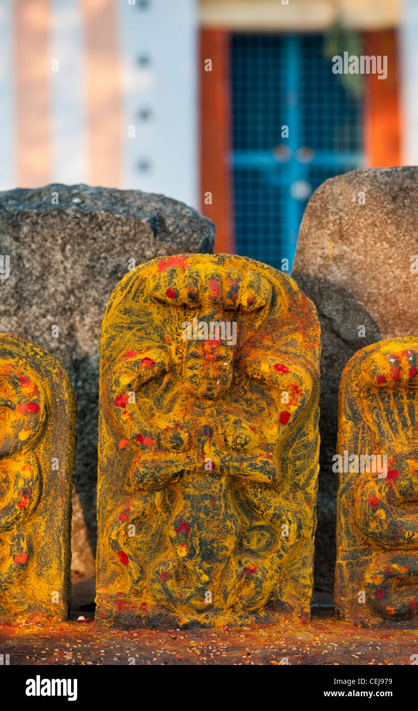 Hindu altar stones at a temple depicting Indian vishnu deity in the ...