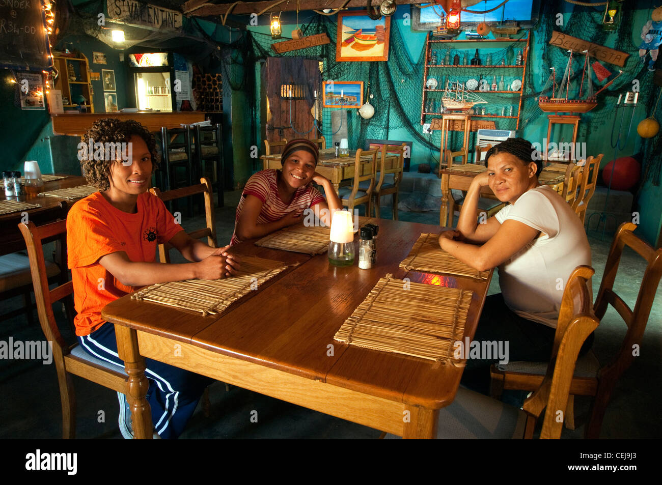 Locals inside restaurant at Port Nolloth,Northern Cape Stock Photo